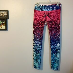 Fiber Neon Pink and Blue Design Compression Athletic Leggings One Size (XS to S)